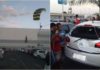Papai noel paraquedista erra local de pouso e colide com carro em shopping…